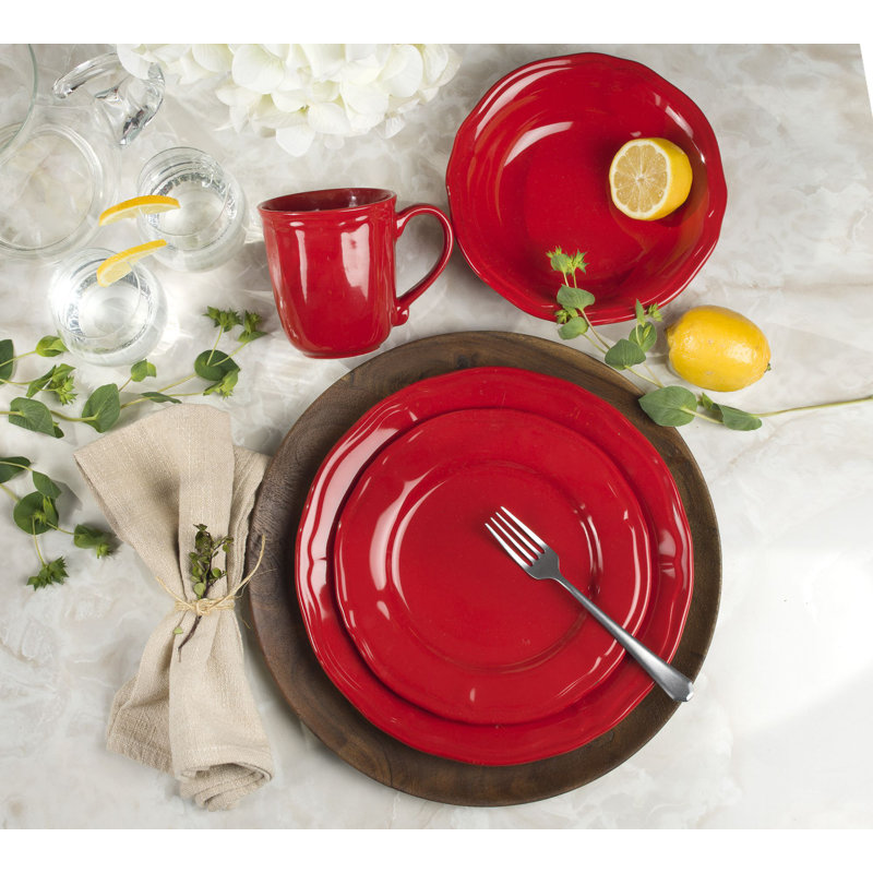 Tuscany Inspired Red Ceramic Dinnerware Set, Service for 4