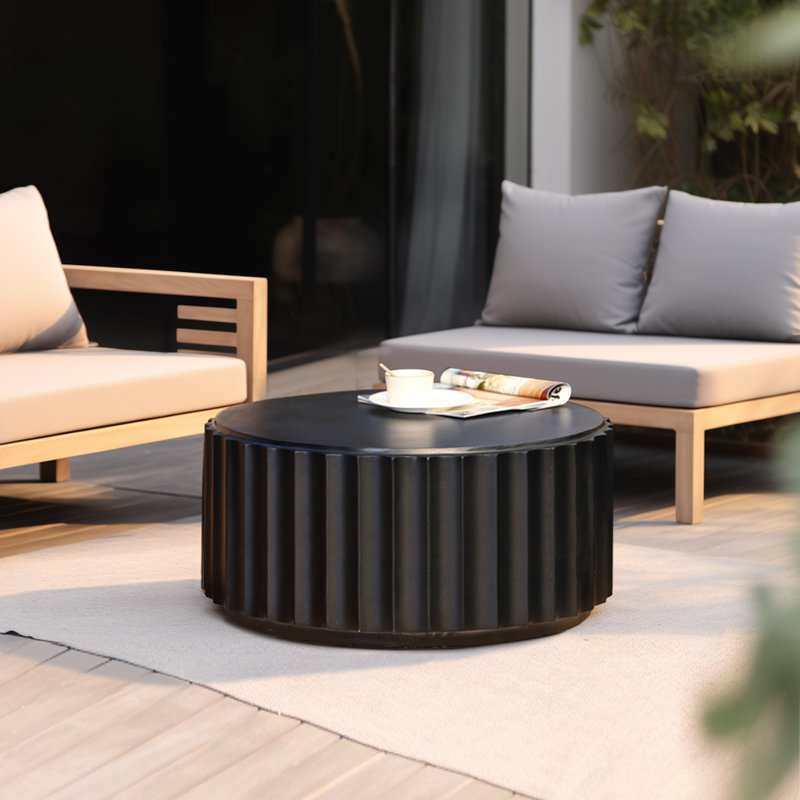 LuxenHome 32" Black Cement Round Outdoor Coffee Table