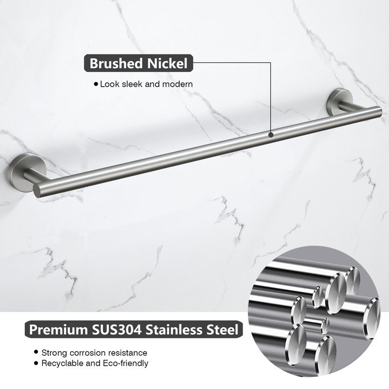 Brushed Nickel 5-Piece Bathroom Hardware Set with Towel Bar and Hooks