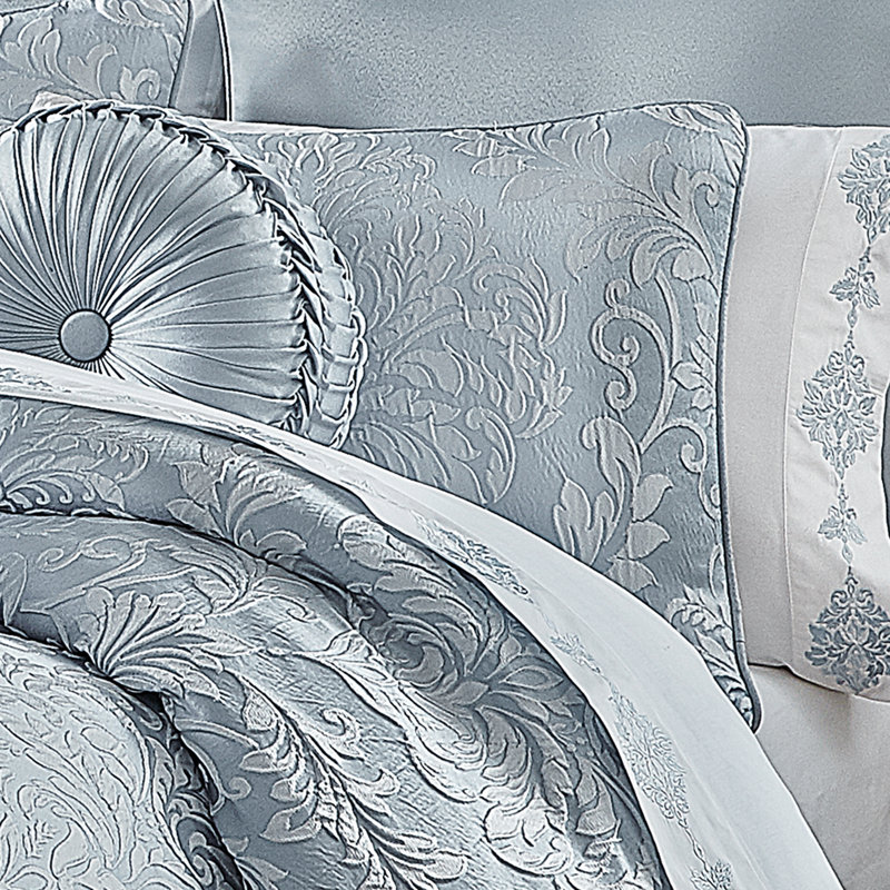 Powder Blue Damask King Comforter and Sham Set