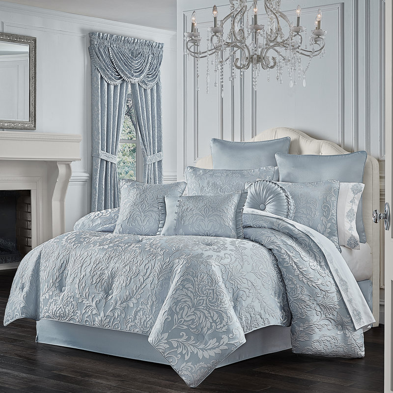 Powder Blue Damask King Comforter and Sham Set