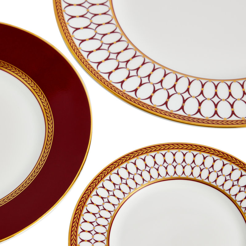 Renaissance Red and White Porcelain 5 Piece Dinnerware Set
