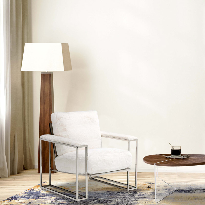 Astro 35.75'' White Contemporary Metal Faux-Fur Accent Chair