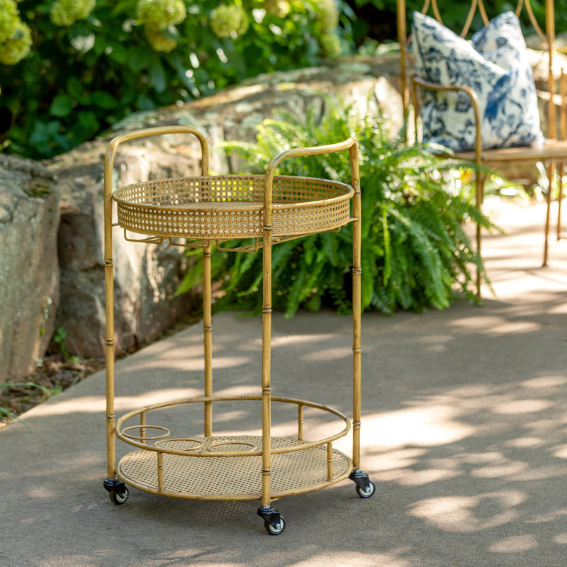 Roanoke 30" Bamboo-Style Metal Bar Cart with Storage