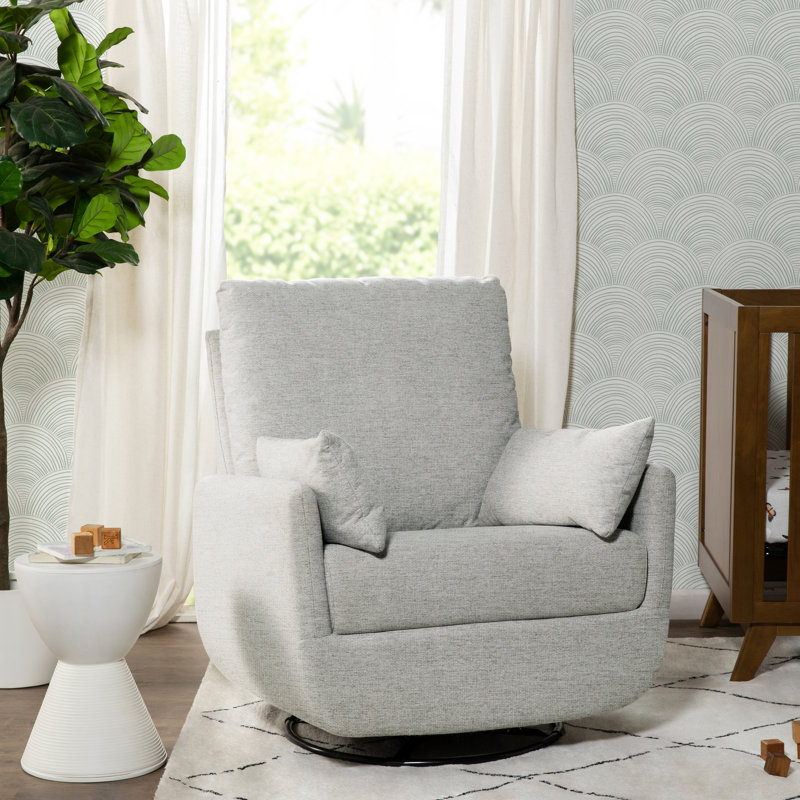 Frost Gray Fully Upholstered Iron Swivel Glider Chair