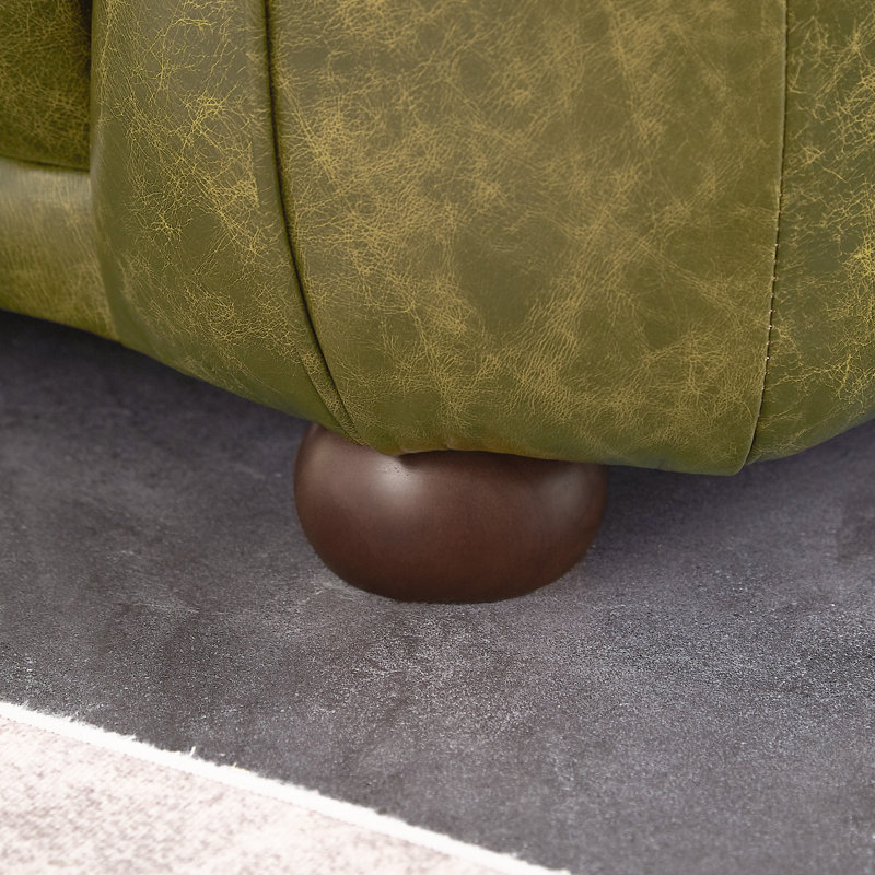 Green Genuine Leather Sofa with Solid Wood Frame