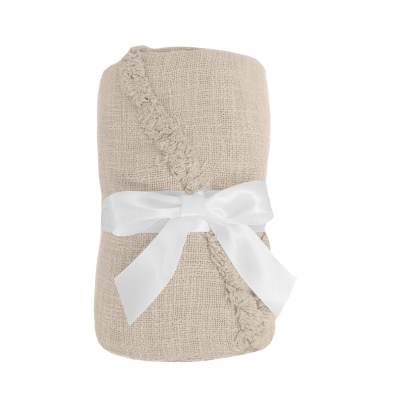 Birch & Cream Handwoven Cotton Throw Blanket with Fringe Accents