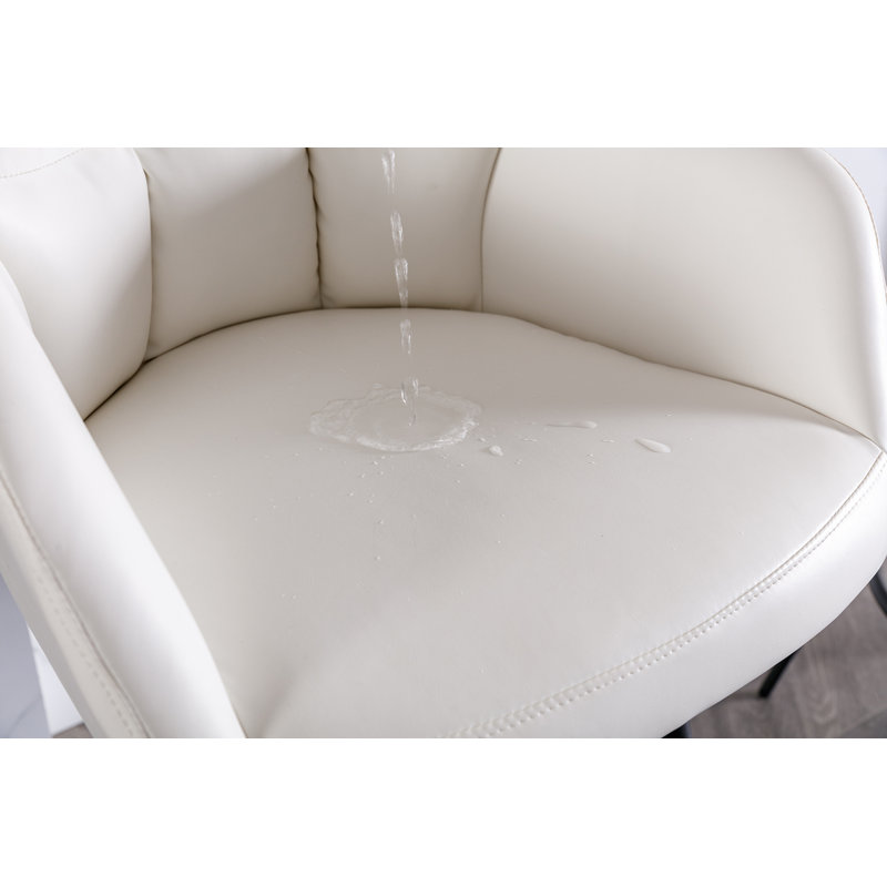 Beige PU Leather Swivel Bar Stools with Iron Legs, Set of 2