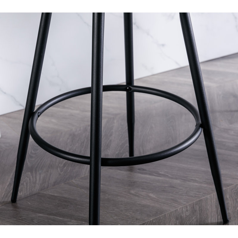 Beige PU Leather Swivel Bar Stools with Iron Legs, Set of 2