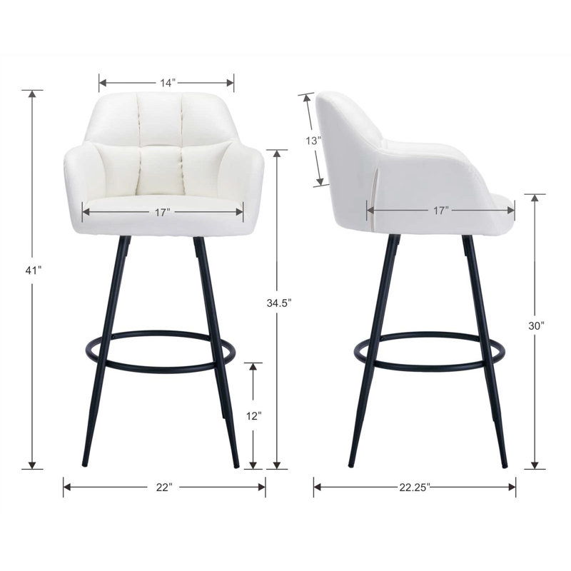 Beige PU Leather Swivel Bar Stools with Iron Legs, Set of 2
