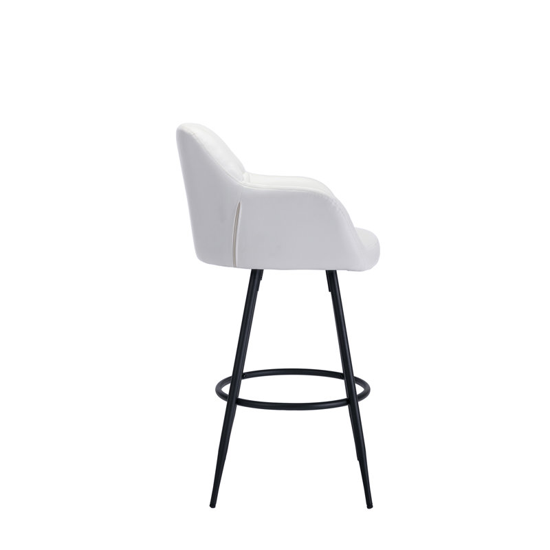Beige PU Leather Swivel Bar Stools with Iron Legs, Set of 2