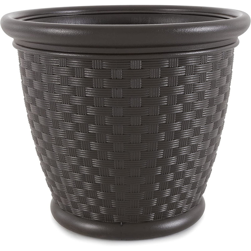 Sonora 18" Brown Resin Wicker Indoor/Outdoor Planter
