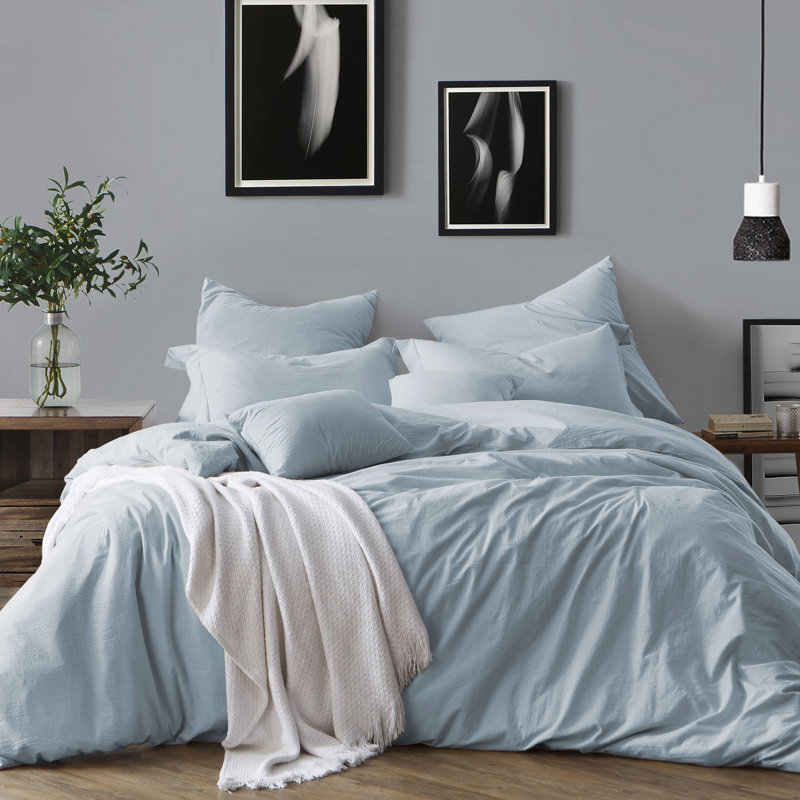 Chambray Blue Cotton Crinkle Washed Full/Queen Duvet Cover Set