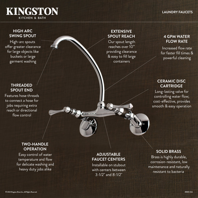 Polished Chrome Dual Handle Wall Mount Laundry Faucet
