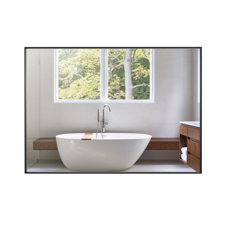 Sleek Modern Black Aluminum 30" x 24" Bathroom Vanity Mirror