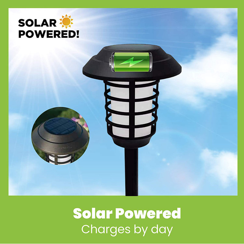 Black Solar Powered LED Pathway Light Set with Flame Mode