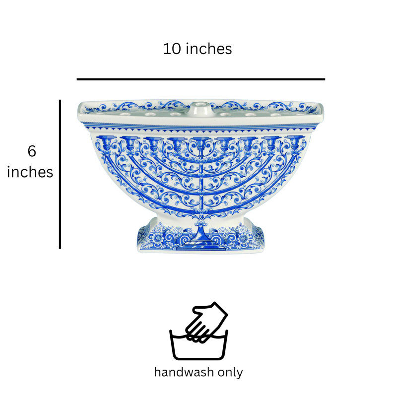 Sapphire Blue Ceramic Baroque Print Menorah