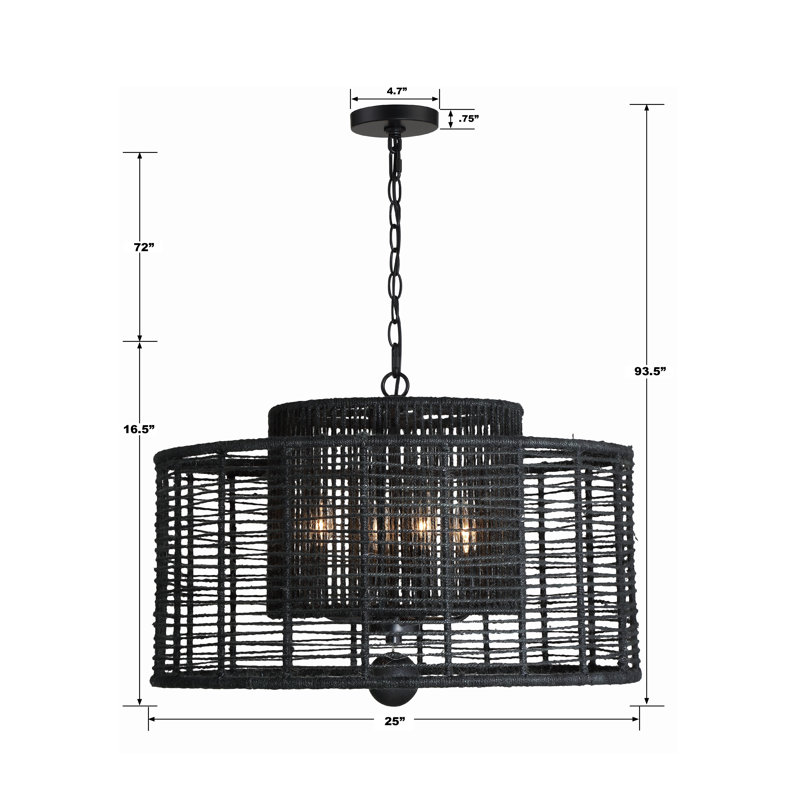 Matte Black Drum Filigree 4-Light Chandelier