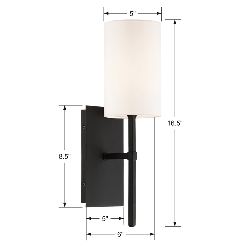 Sleek Black Forged Cylinder Wall Sconce with White Silk Shade