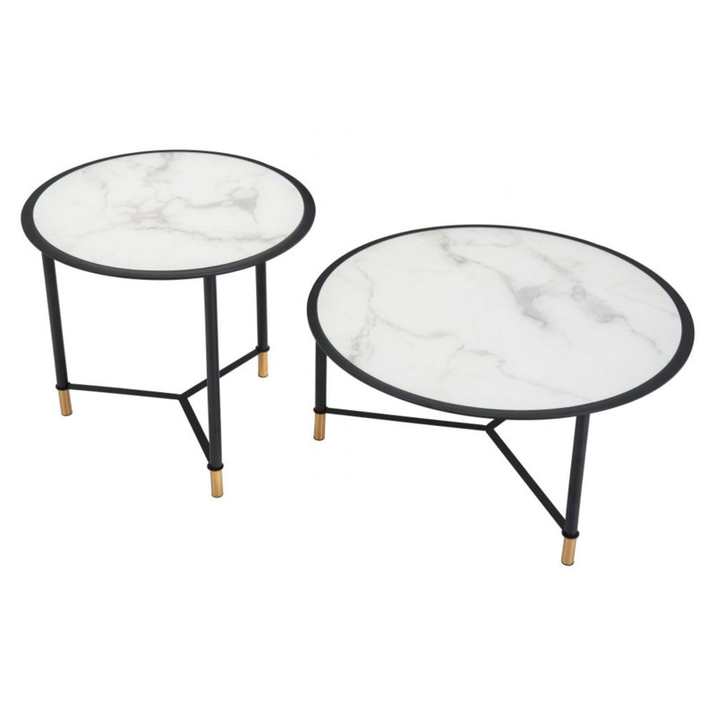 Mod Davis 31.5" Round Coffee Tables in Black & White with Marble Print
