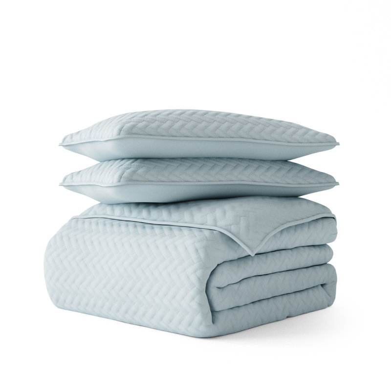 Pale Blue Twin Microfiber Quilted Coverlet & Sham Set