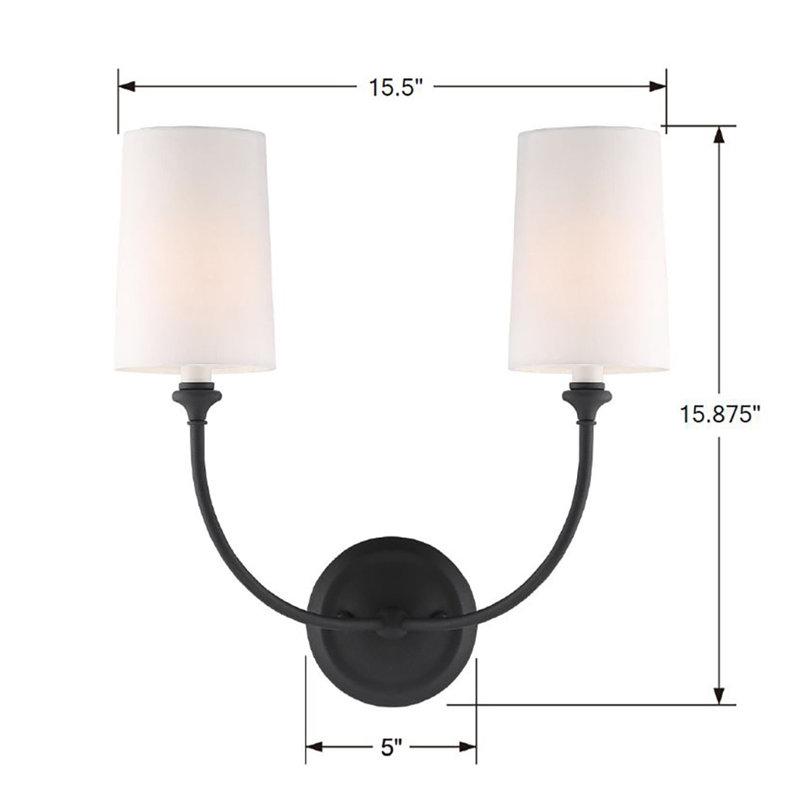 Sylvan Black Forged 2-Light Sconce with White Silk Shade