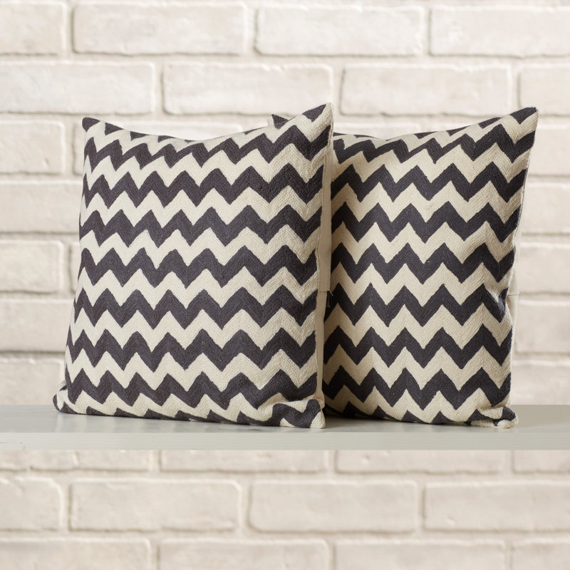 Gray Embroidered Cotton Canvas Square Pillow Set