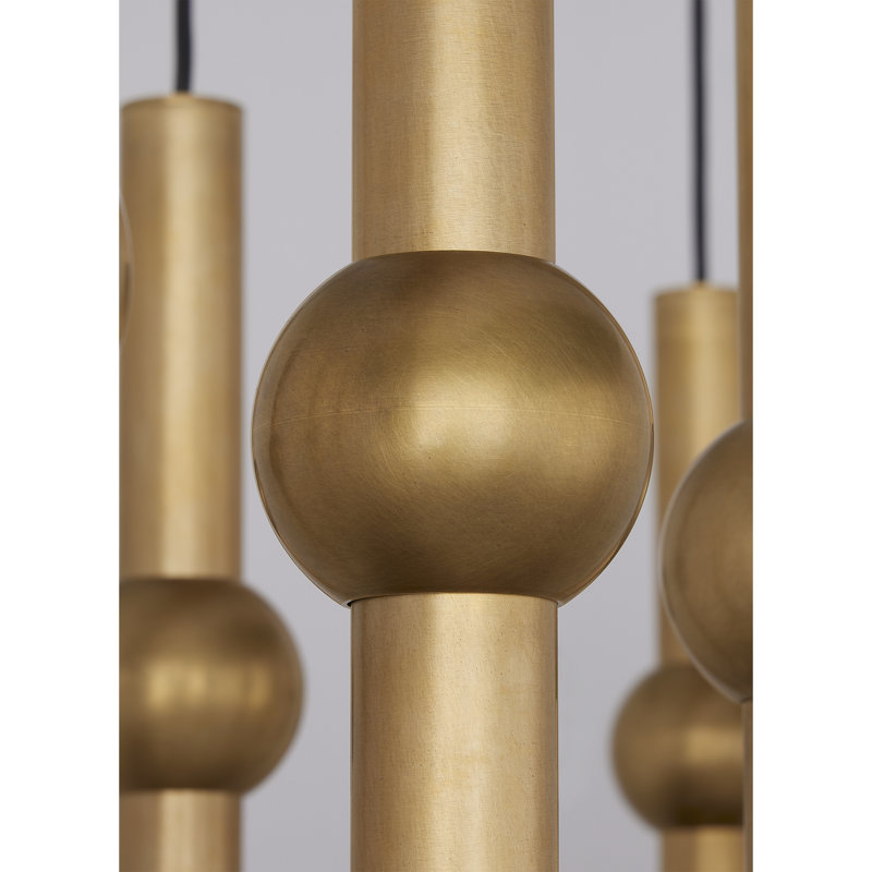 Natural Brass 18-Light LED Pendant with Crystal Shades