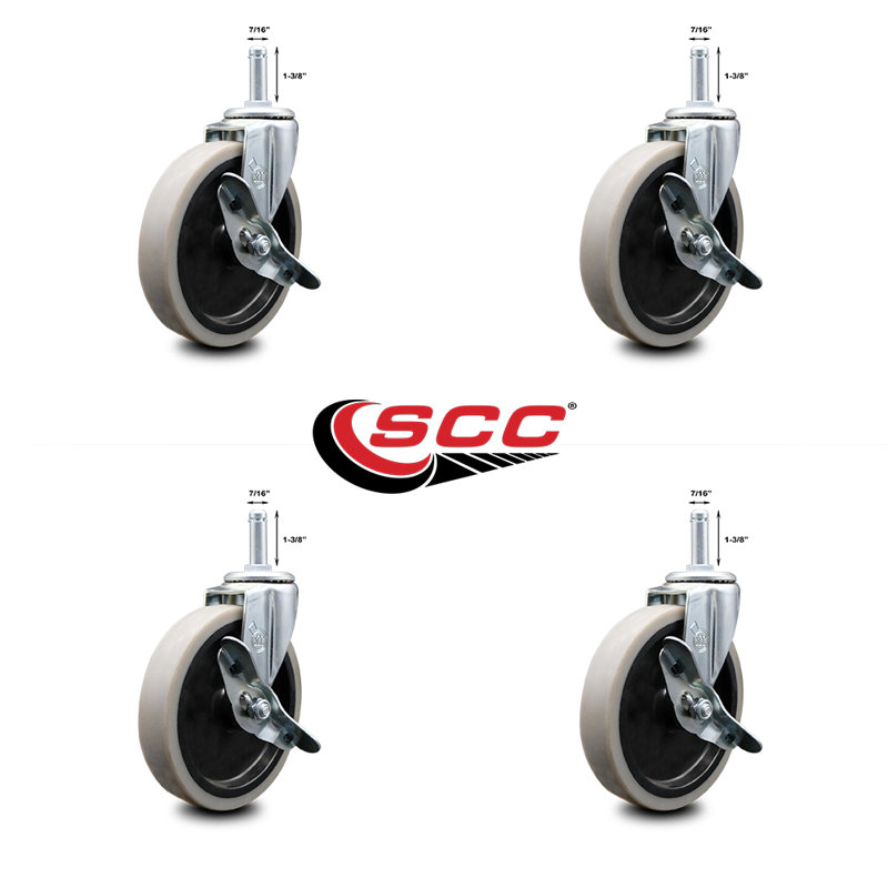 5" Zinc-Plated Swivel Casters with Brakes - Set of 4