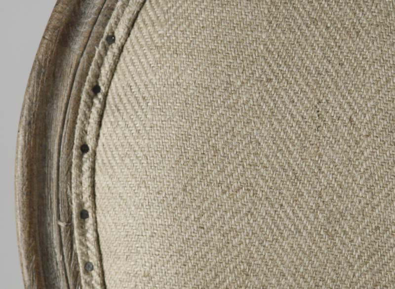 Hemp Linen Limed Gray Oak Settee with Nailhead Trim