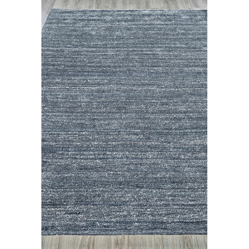 Hand-Knotted Charcoal Wool and Silk Rectangle Area Rug