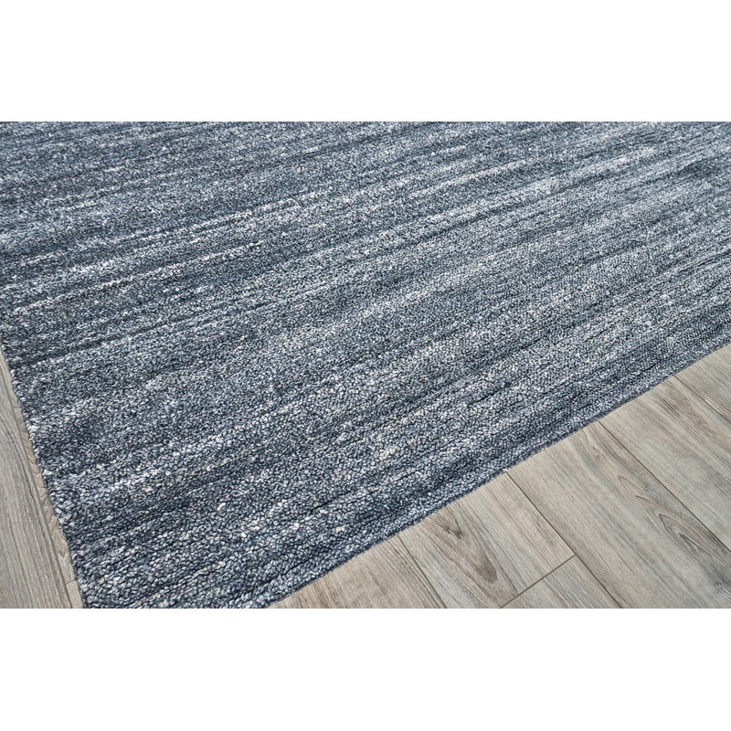 Hand-Knotted Charcoal Wool and Silk Rectangle Area Rug