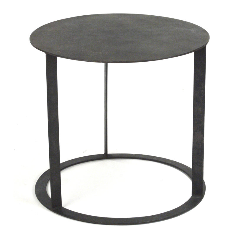 Kalil Round Black Wood & Metal End Table with Distressed Finish
