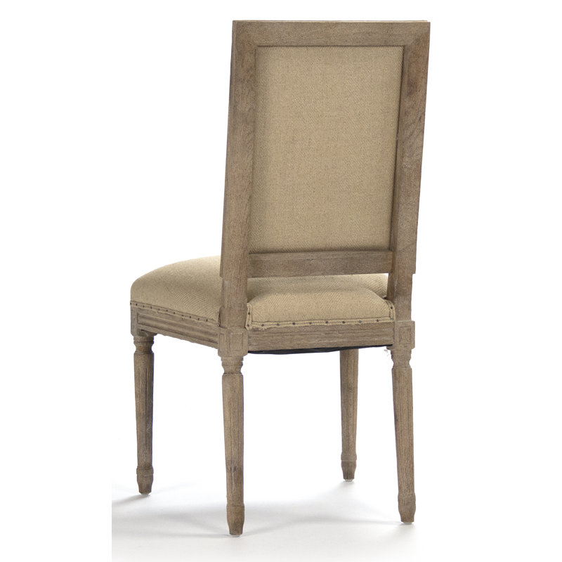 Limed Gray Oak Wood Side Chair with Hemp Upholstery
