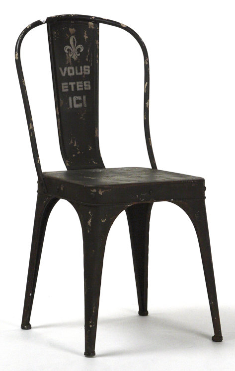 Antique Black Leather Upholstered Slat Side Chair