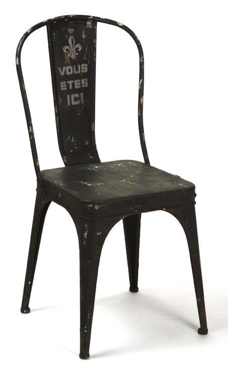 Antique Black Leather Upholstered Slat Side Chair