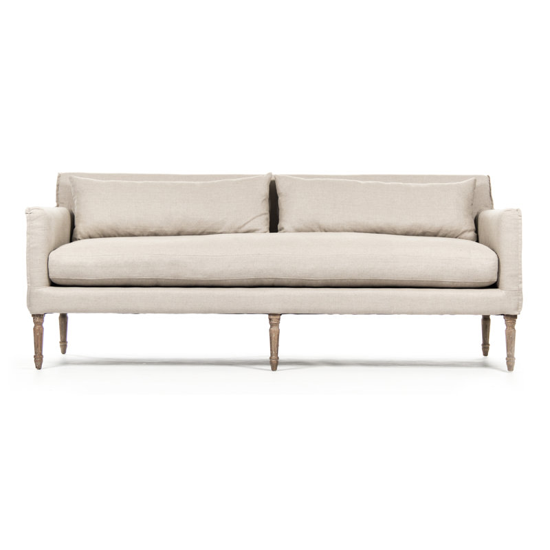 Elegant Gray Linen 79'' Sofa with Limed Oak Frame and Removable Cushions