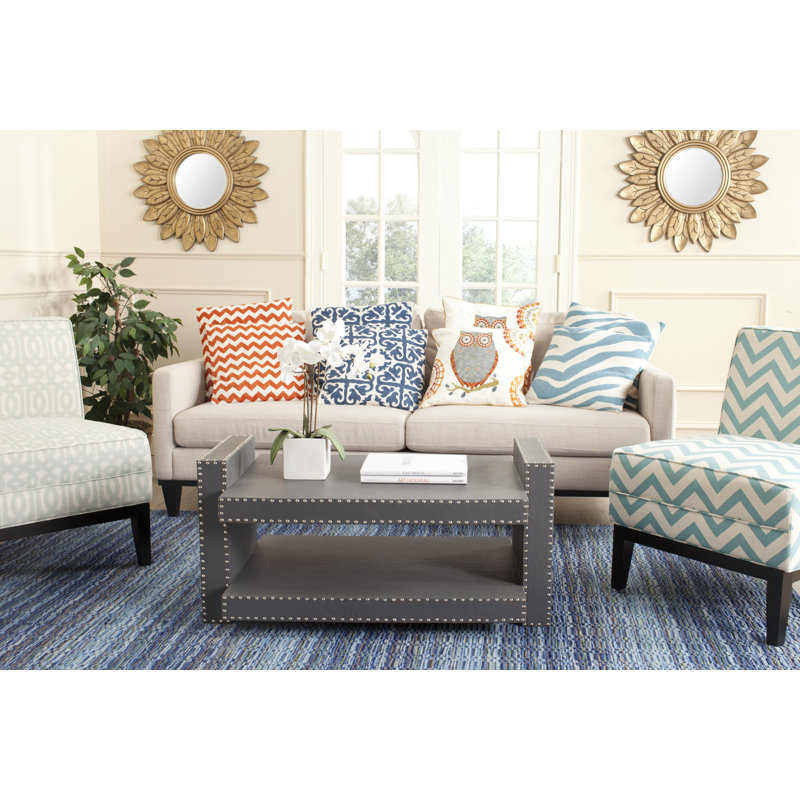 Orange and White Zig-Zag Embroidered Square Throw Pillows, Set of 2