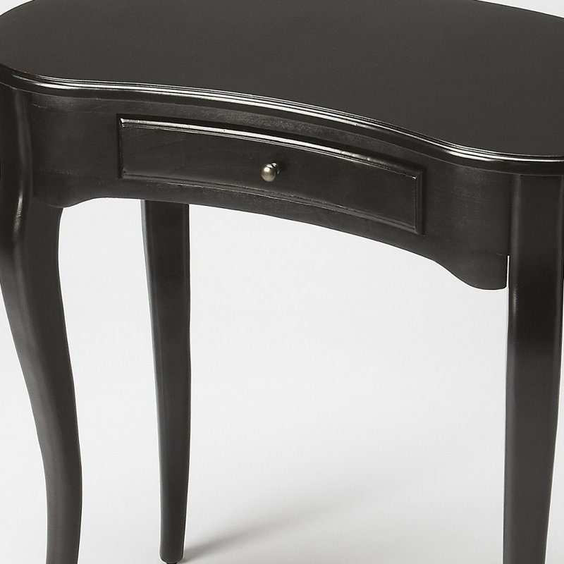 Elegant Crescent Black Licorice Writing Desk with Brass Accents