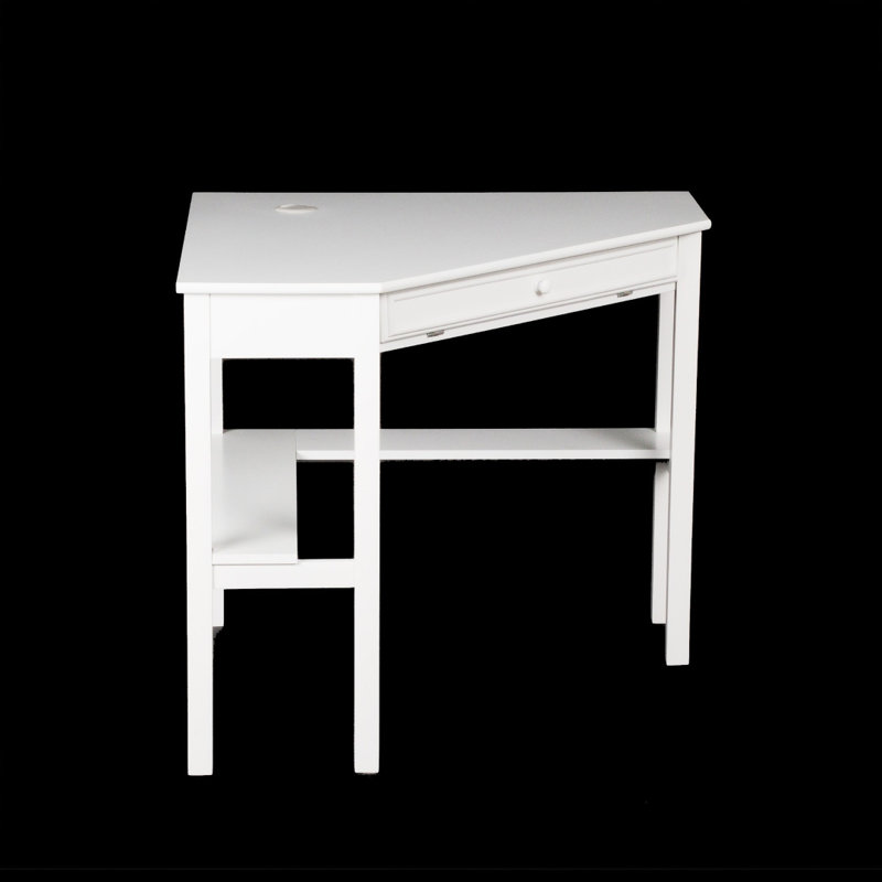 Sleek White Corner Computer Desk with Keyboard Tray and Drawer