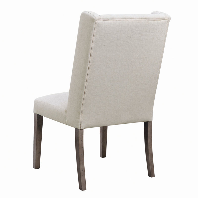 Beige Tufted Parsons Side Chair with Wood Accents, Set of 2