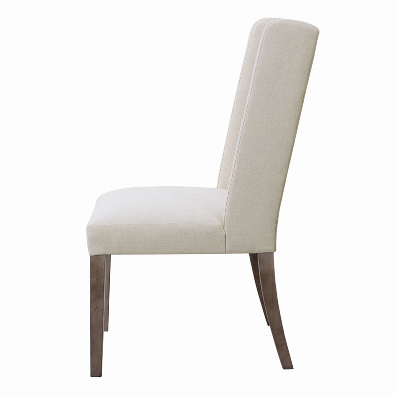 Beige Tufted Parsons Side Chair with Wood Accents, Set of 2