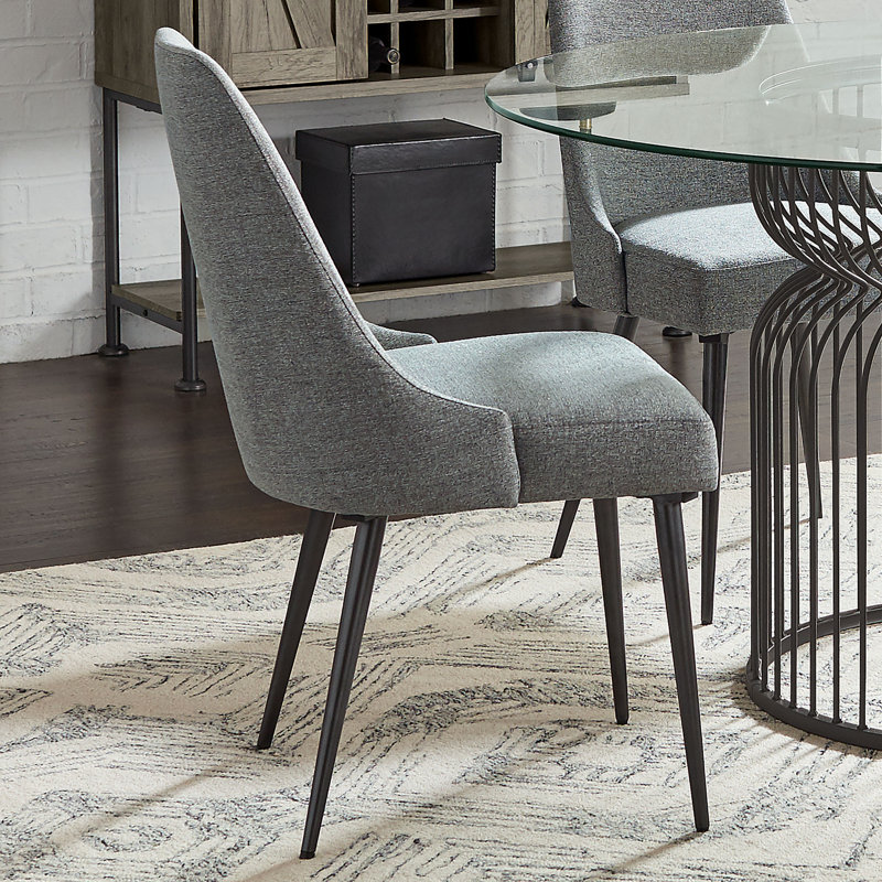 Gray Upholstered High Back Side Chair with Metal Legs