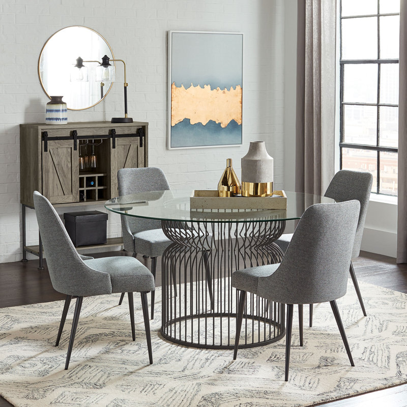 Gray Upholstered High Back Side Chair with Metal Legs
