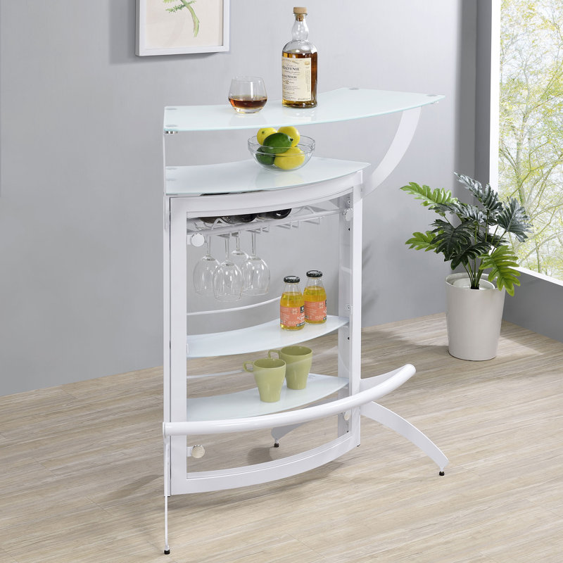 White Acrylic and Glass Half Circle Home Bar