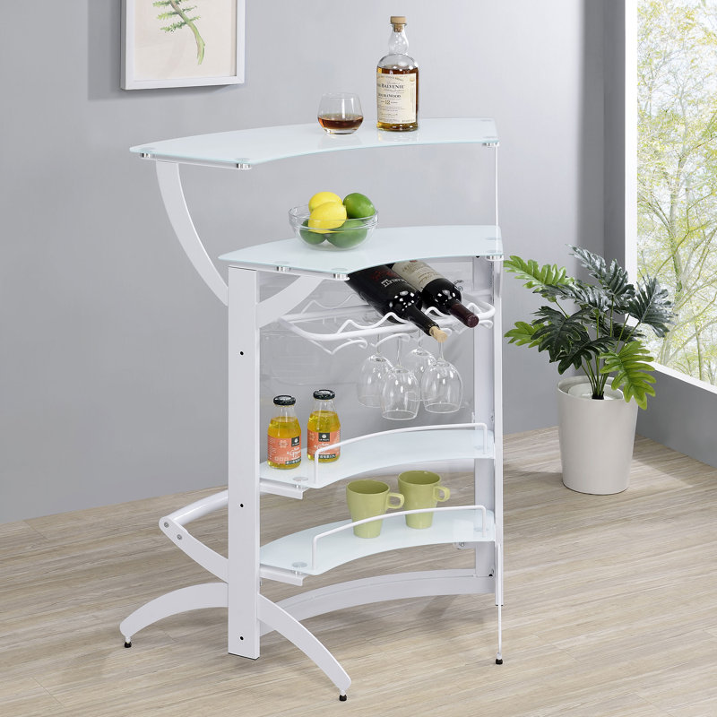 White Acrylic and Glass Half Circle Home Bar