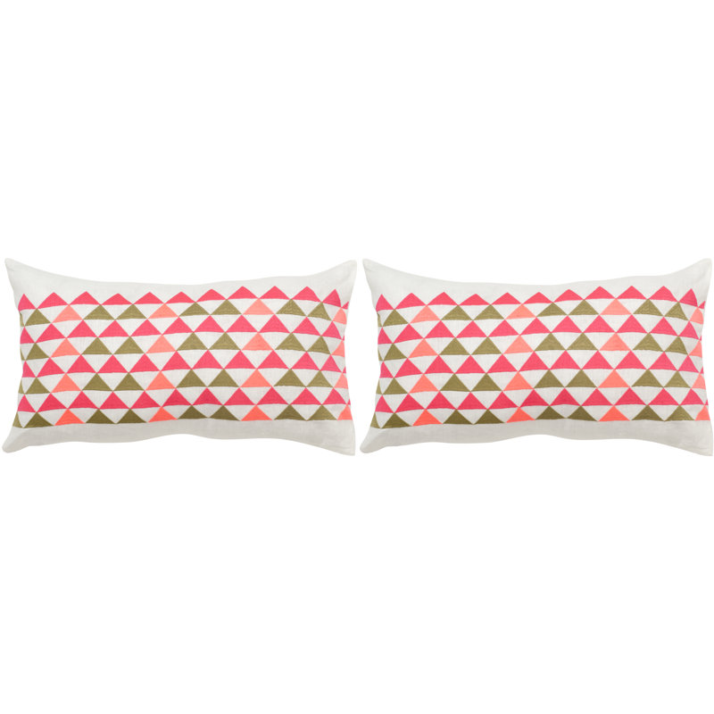 Pink and White Embroidered Rectangular Pillow Set