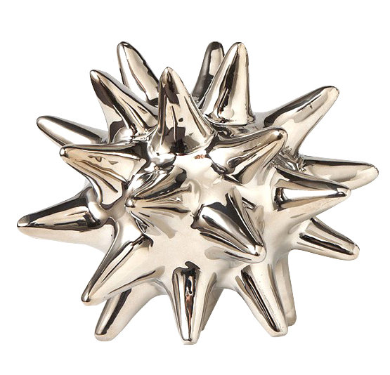 Small Shiny Silver Ceramic Urchin Sculpture