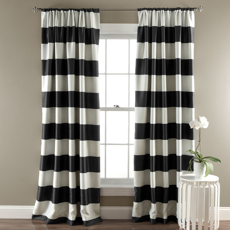 Black and Off-White Stripe Blackout Polyester Curtains