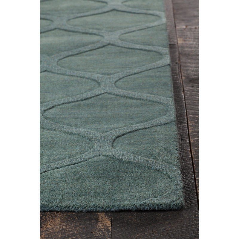 Ivory Rectangular Handmade Wool Trellis Rug 5' x 8'